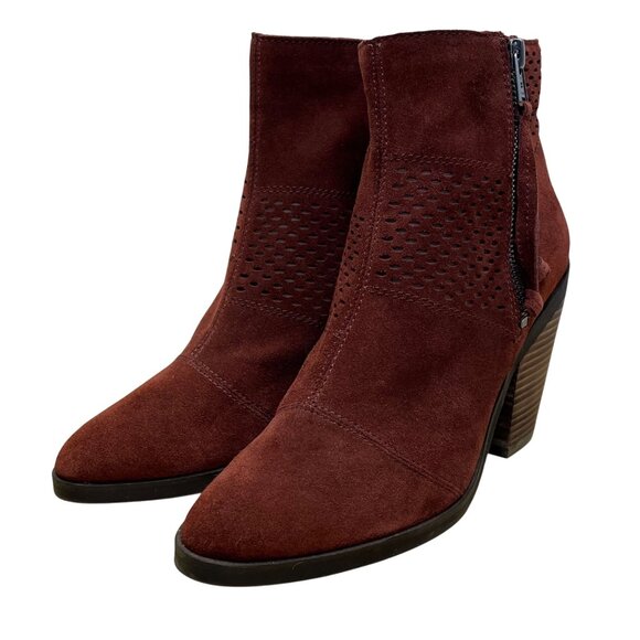 Lucky Brand Women’s Burgundy Suede Block Heel Ramses Ankle Boots Size 8.5M - Picture 3 of 10